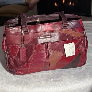 Vintage NWT Jaclyn Smith Burgundy and Brown Patchwork Shoulder Bag